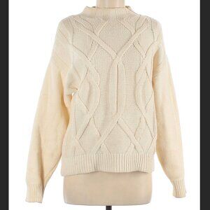 Donated EVERLANE Cable Knit Mockneck Sweater, Ivory/Cream, Size medium